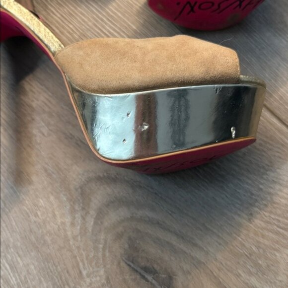 Betsey Johnson Ireen Nude Multi Beaded Ankle Cuff Platform Heels - Picture 3 of 10